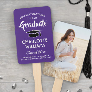 1 Photo Graduation Elegant Modern Purple and White Hand Fan