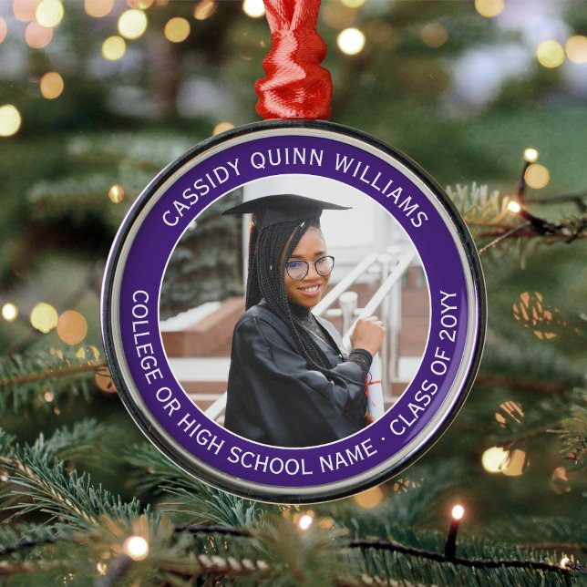 1 Photo Graduation Elegant Modern Purple and White Metal Tree Decoration (Creator Uploaded)