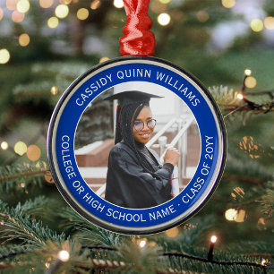 1 Photo Graduation Elegant Modern Royal Blue White Metal Tree Decoration