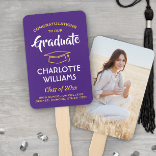 1 Photo Graduation Elegant Purple Gold Yellow Hand Fan