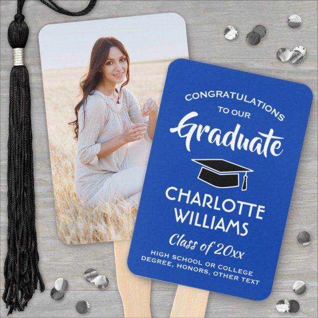 1 Photo Graduation Elegant Royal Blue and White Hand Fan (Creator Uploaded)