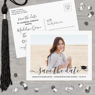 1 Photo Graduation Modern Script Save the Date Announcement Postcard