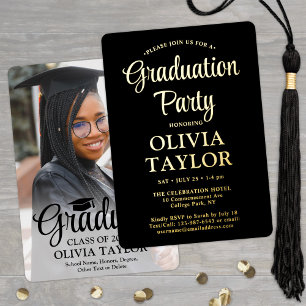 1 Photo Graduation Party Elegant Black and Gold