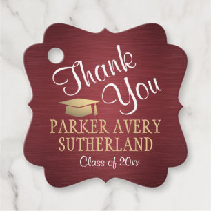 1 Photo Graduation Thank You Burgundy & Gold Fancy Favour Tags