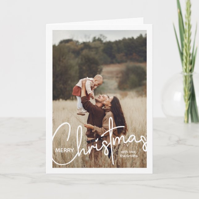 1 Photo Handwritten Script Merry Christmas Card (Front)