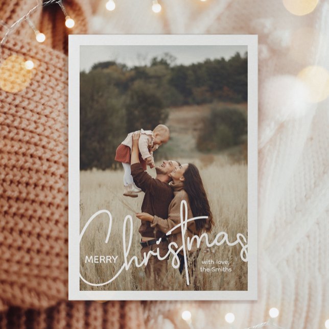 1 Photo Handwritten Script Merry Christmas Holiday Postcard (Creator Uploaded)
