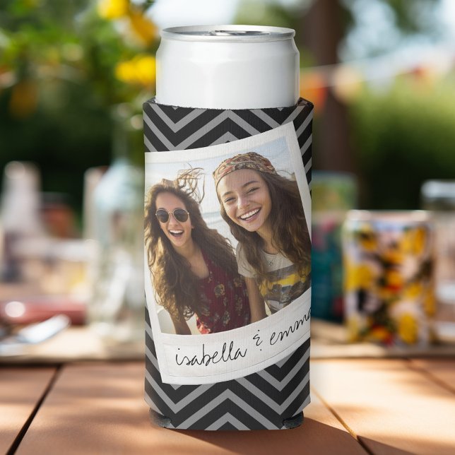 1 Photo - Hipster Square Instagram Friend Photo Seltzer Can Cooler (Personalized can coolers - add your photos and text)