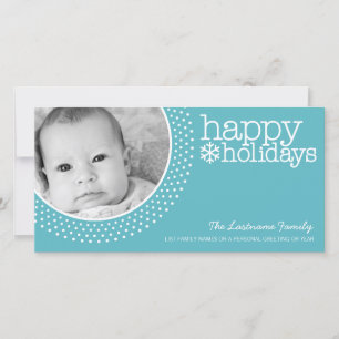 1 Photo - light blue Polka Dots Holiday Card