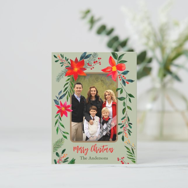  1 Photo Merry Christmas Watercolor Floral Holiday (Standing Front)