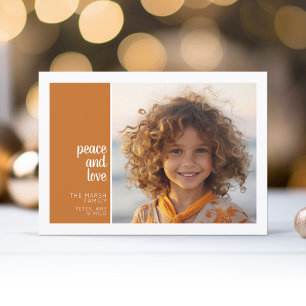 1 Photo - Minimal Christmas peace love terra cotta Holiday Card