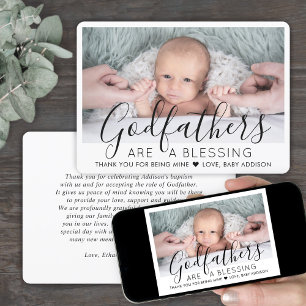 1 Photo Modern Baptism or Christening Godfather Thank You Card