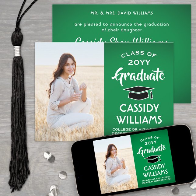 1 Photo Modern Green White and Black Graduation Announcement (Creator Uploaded)