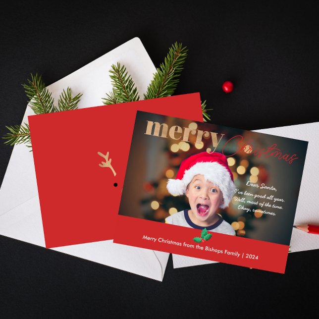 1 Photo Modern Merry Christmas Dear Santa All Year Holiday Card (Creator Uploaded)