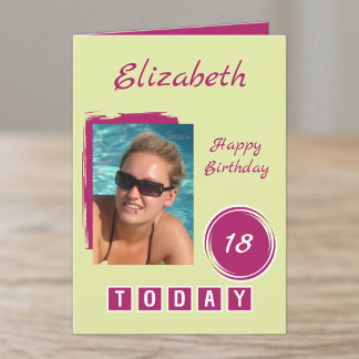 1 photo name pink green 18th birthday card