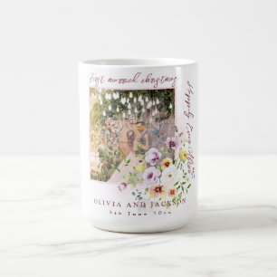 1 Photo Newlyweds 1st Married Christmas Pink Text Coffee Mug