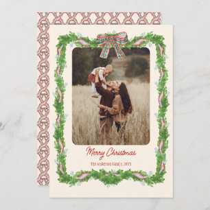 1 photo plaid bow rustic Christmas Photo Holiday Card