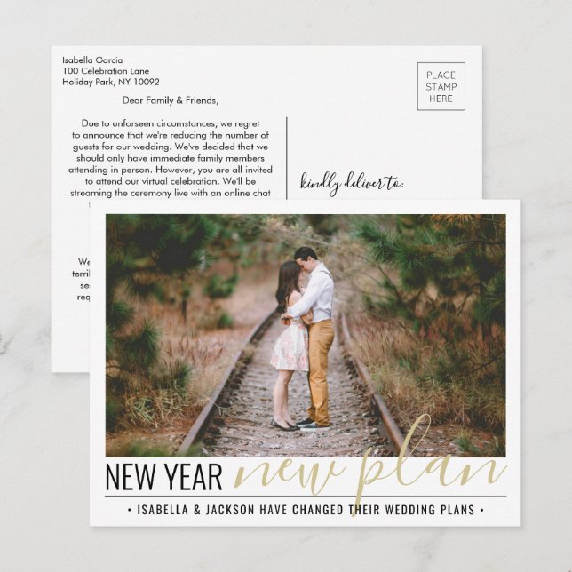 1 Photo Reduced Wedding New Years Change of Plans Holiday Postcard (Front/Back)