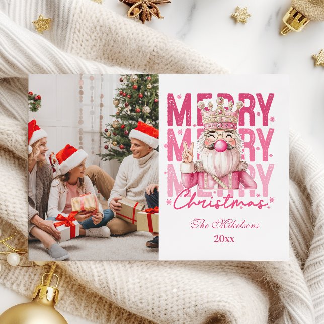 1 Photo Vintage Pink Nutcracker Christmas  Holiday Card (Creator Uploaded)