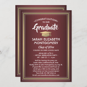 1 Photo Virtual Graduation Party Burgundy and Gold Invitation