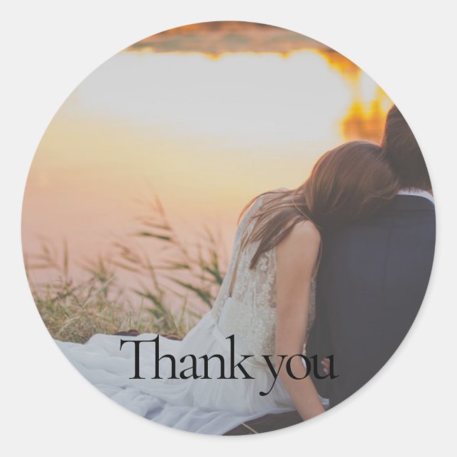 1 Photo Wedding Thank You Round Sticker (Front)