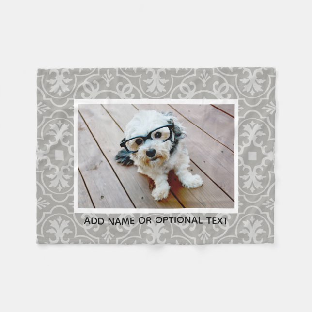 1 Photo with Farmhouse Tile Pattern and Text Fleece Blanket (Front (Horizontal))