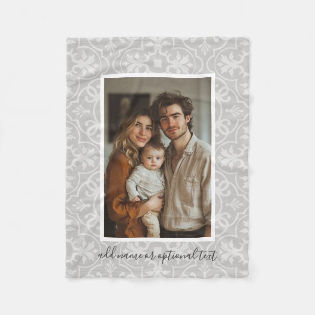 1 Photo with Farmhouse Tile Pattern and Text Fleece Blanket (Front)
