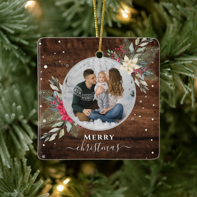 1 Photo Wreath Christmas ornament Vintage Wood (Tree)