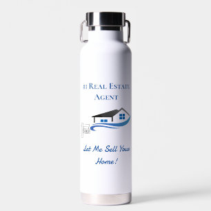 #1 Real Estate Agent Blue and Black Water Bottle