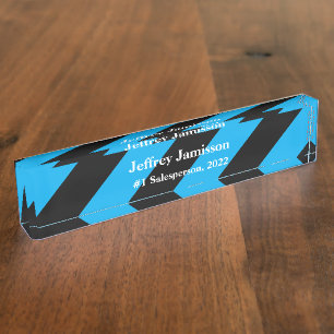 #1 Salesperson Modern Blue and Black Acrylic Nameplate