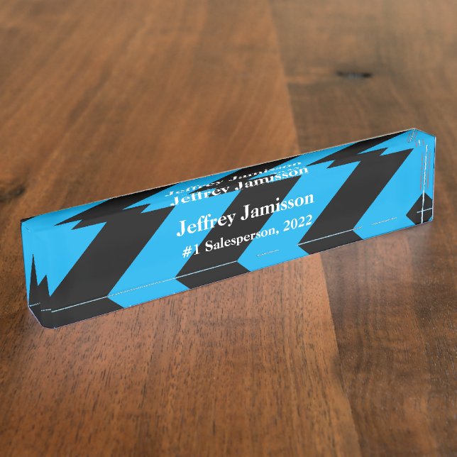 #1 Salesperson Modern Blue and Black Acrylic Nameplate (Side)