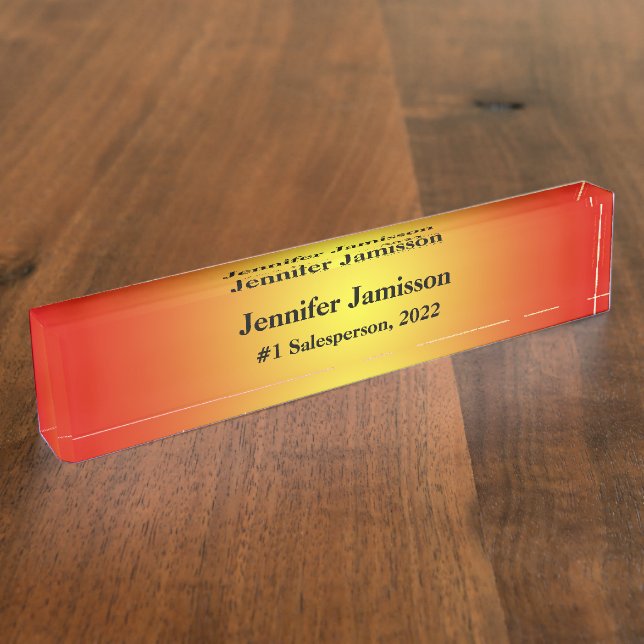#1 Salesperson, Name, Yellow and Orange Acrylic Nameplate (Side)