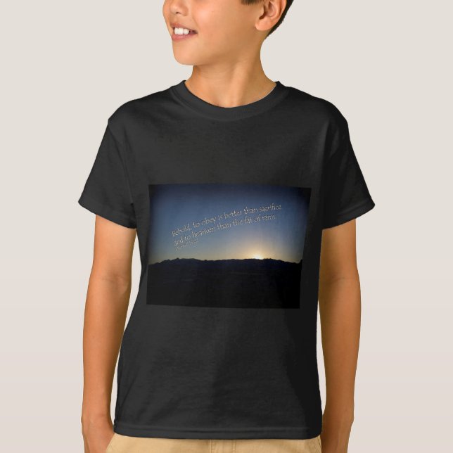 1 Samuel 15:22 Sunset Black Border T-Shirt (Front)