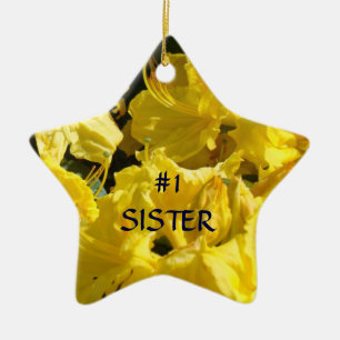 #1 SISTER Star shaped Ornament Yellow Floral