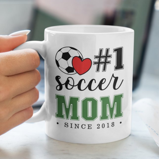 #1 Soccer Mum Green Font Red Heart Coffee Mug (Creator Uploaded)