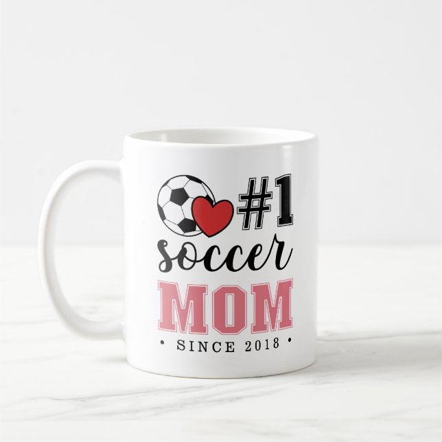 #1 Soccer Mum Pink Font Red Heart Coffee Mug (Left)