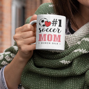 #1 Soccer Mum Pink Font Red Heart Coffee Mug