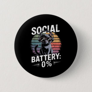 1% Social Battery Sarcastic Funny Introverted Cat  6 Cm Round Badge