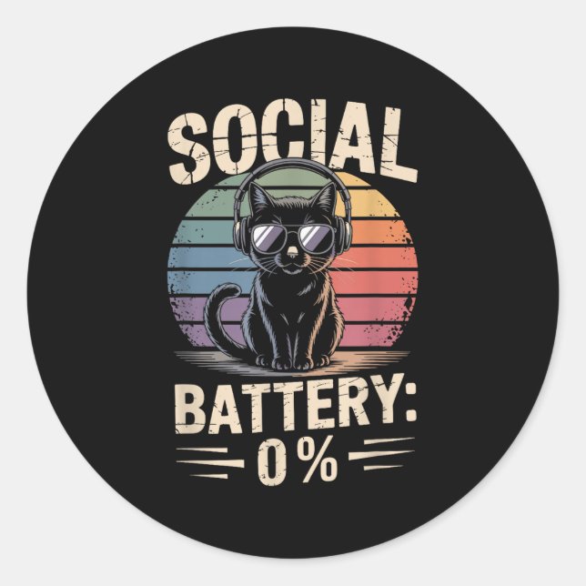1% Social Battery Sarcastic Funny Introverted Cat  Classic Round Sticker (Front)