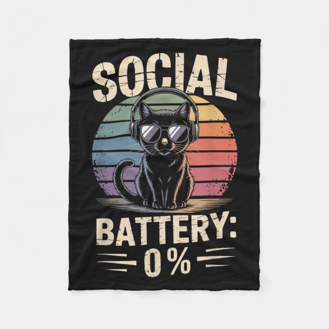 1% Social Battery Sarcastic Funny Introverted Cat  Fleece Blanket (Front)