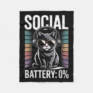 1% Social Battery Sarcastic Funny Introverted Cat Fleece Blanket