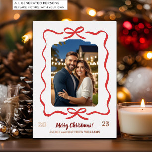 1 Special Christmas Family Photo Bow Foil Holiday Card