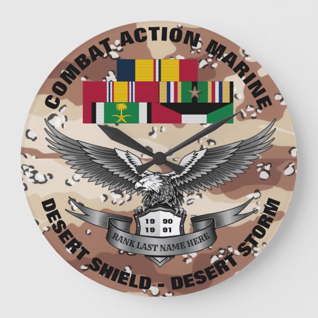 1 STAR COMBAT ACTION MARINE DESERT STORM LARGE CLOCK (Front)