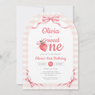 1 Sweet One Strawberry Girl 1st Birthday Invitation
