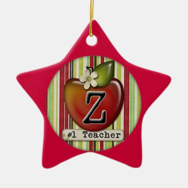 #1 teacher apple initial letter Z Ceramic Tree Decoration (Front)