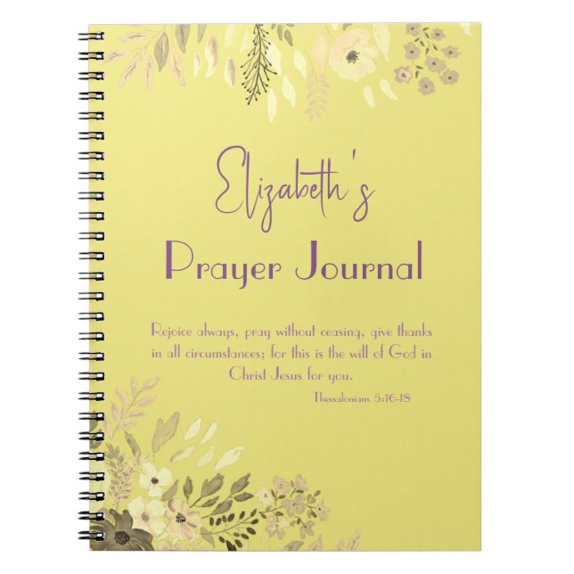 1 Thessalonians 5:16-18 - Gold Lilac Floral Prayer Notebook (Front)