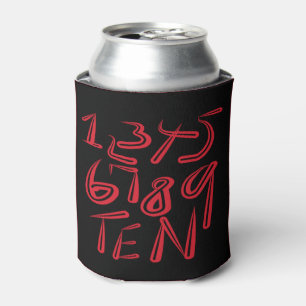 1 Thru Ten Typography In Red On Black Pattern Can Cooler