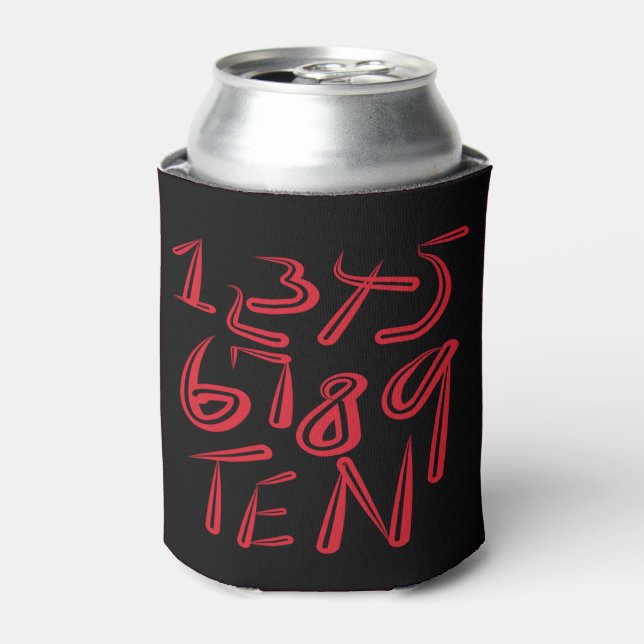 1 Thru Ten Typography In Red On Black Pattern Can Cooler (Can Front)