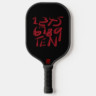 1 Thru Ten Typography In Red On Black Pattern Pickleball Paddle