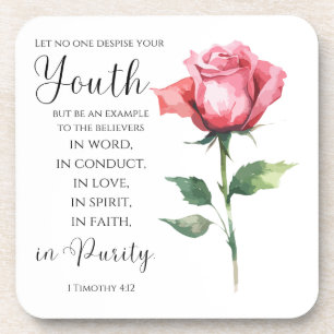 1 Timothy 4:12 - Youth Bible Verse Flower Coaster