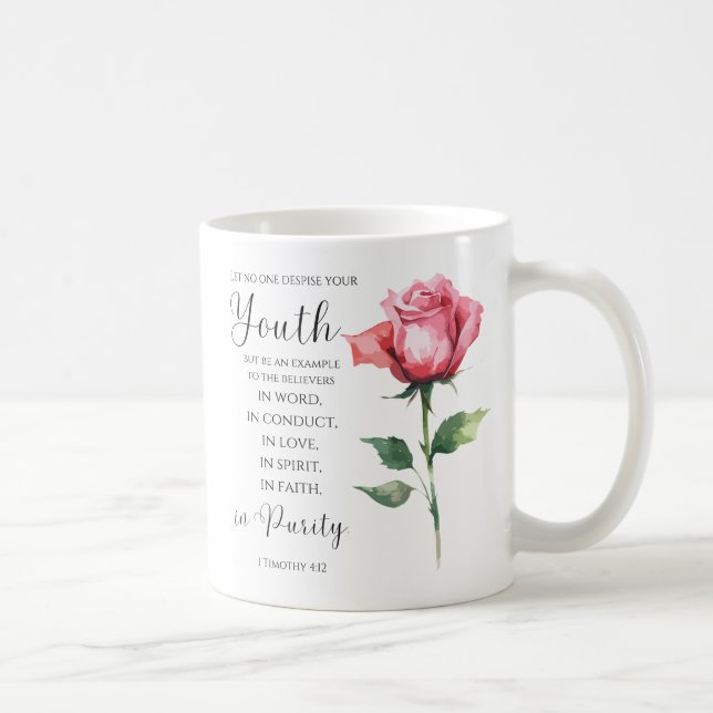 1 Timothy 4:12 - Youth Bible Verse Flower Coffee Mug (Right)